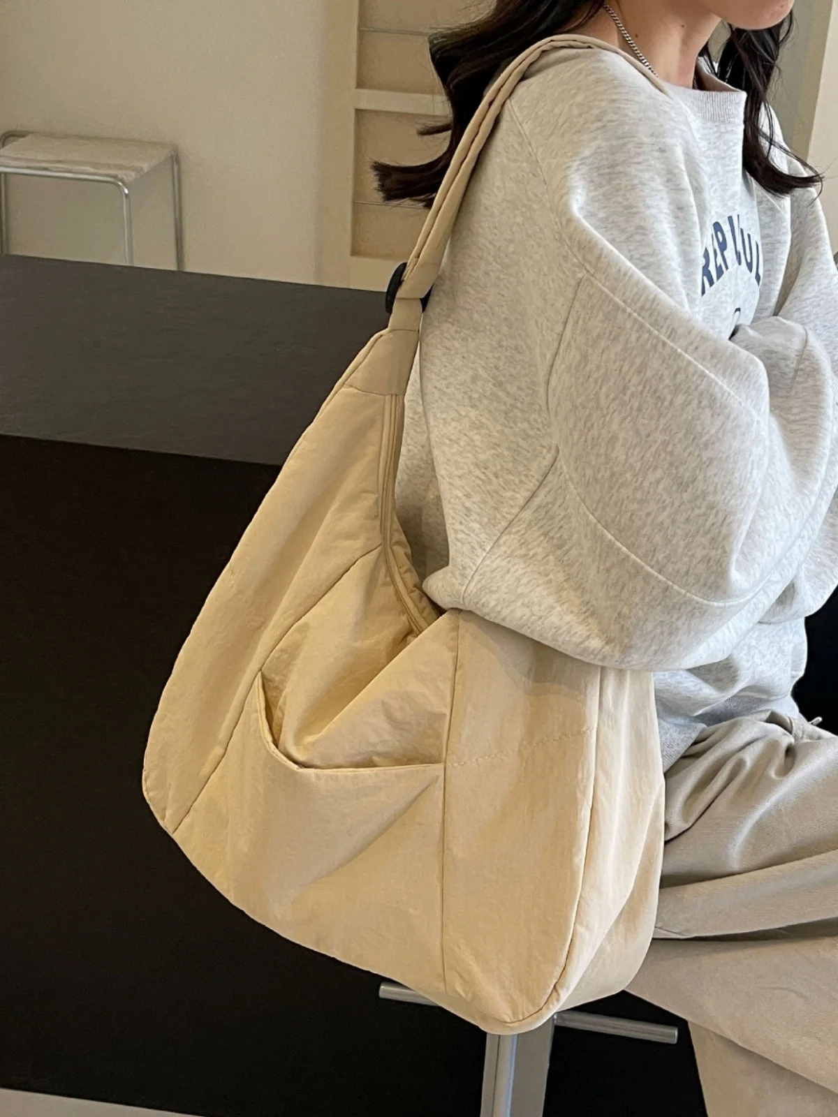 2024 new college students class work cotton-padded Tote single shoulder crossbody nylon cloth bag female