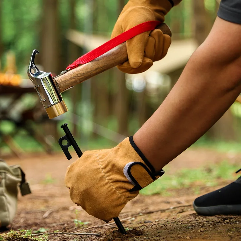 Outdoor Non-slip Camping Hammer With Wooden Handle Multi-function Stainless Copper Head Hammer Tent Ground Pegs Pulling Hammer