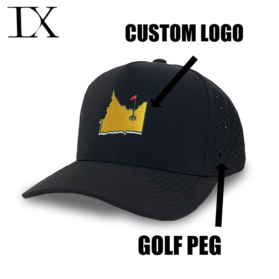 Wholesale Custom logo outdoor five Panel adjustable Sporty curly brim breathable net golf peg Caps four seasons Trucker Hats