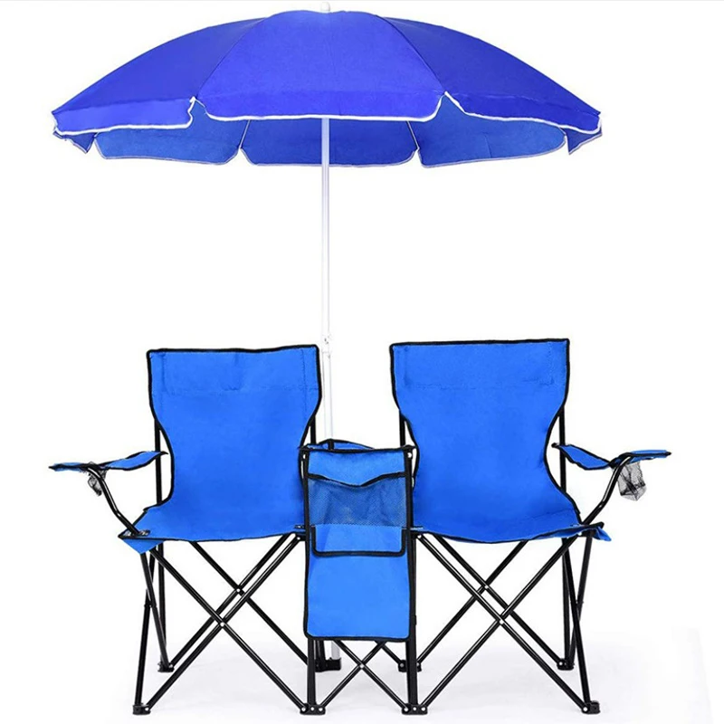 Wholesale Foldable Double Seat Camping table Chair Portable beach chair with sunshade