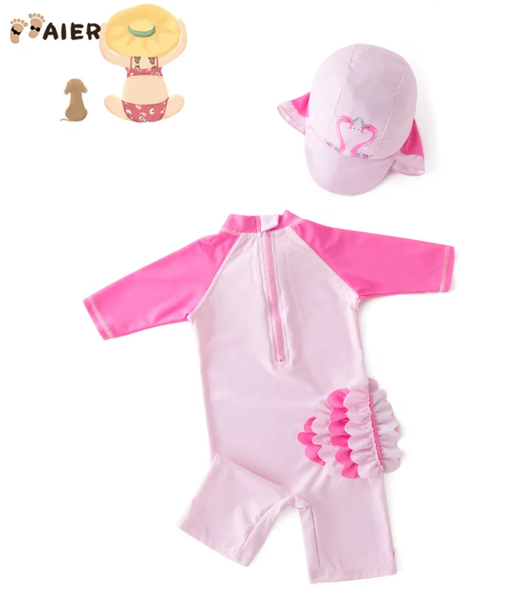 Baby Girl Swimwear Halloween Swimsuit Bathing Suit  Pink 3D Frill Mane Flamingo Beachwear Kids UV Protection