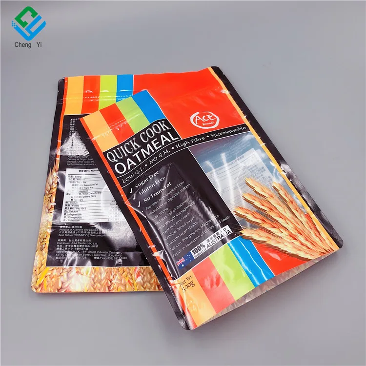 Custom Print Food Stand Up Pouch Packaging Bag 500g Flour Corn Powder Granola With Clear Window Zip Lock Bags