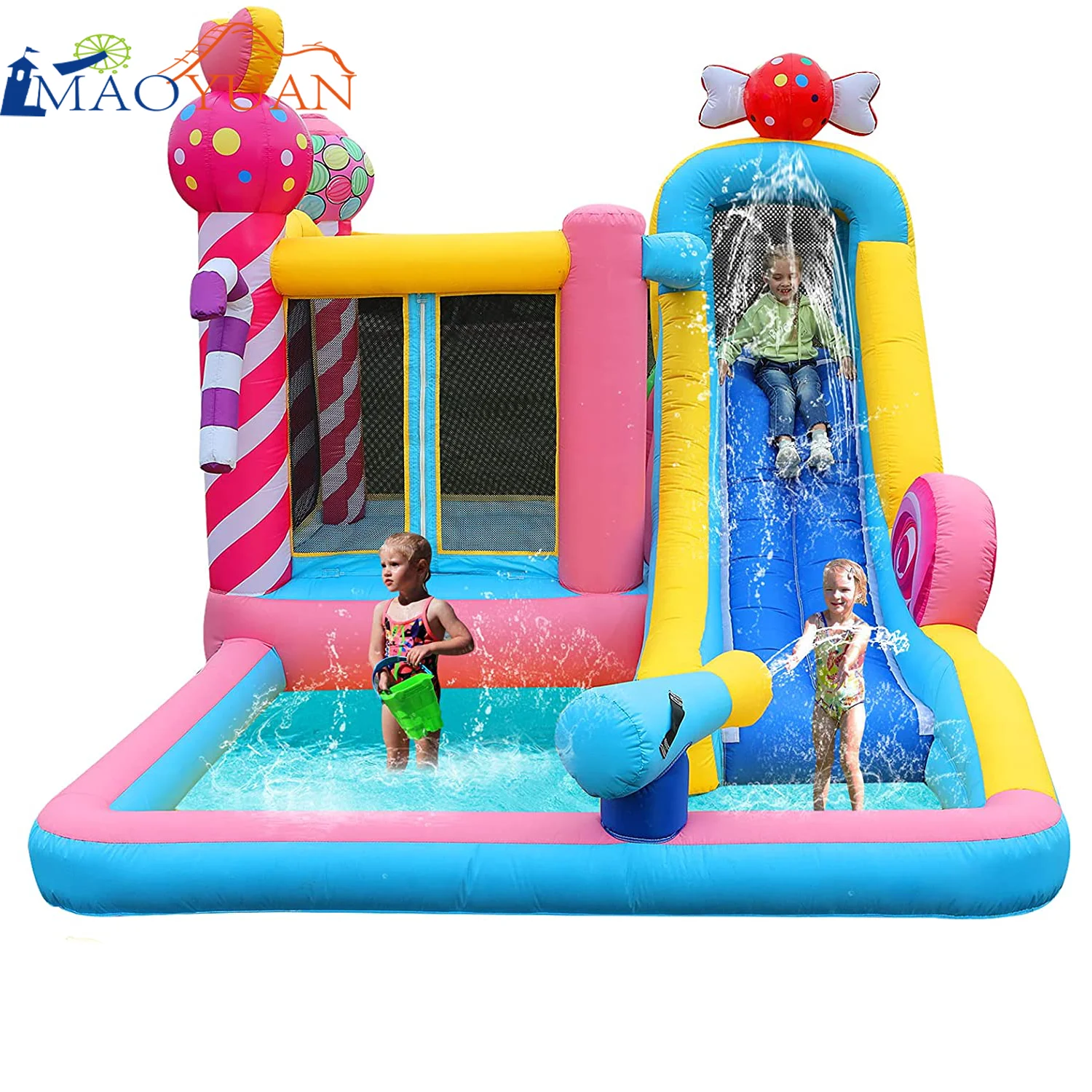 Лидер продаж 2021, голубые и розовые конфеты, надувная горка с бассейном для детей