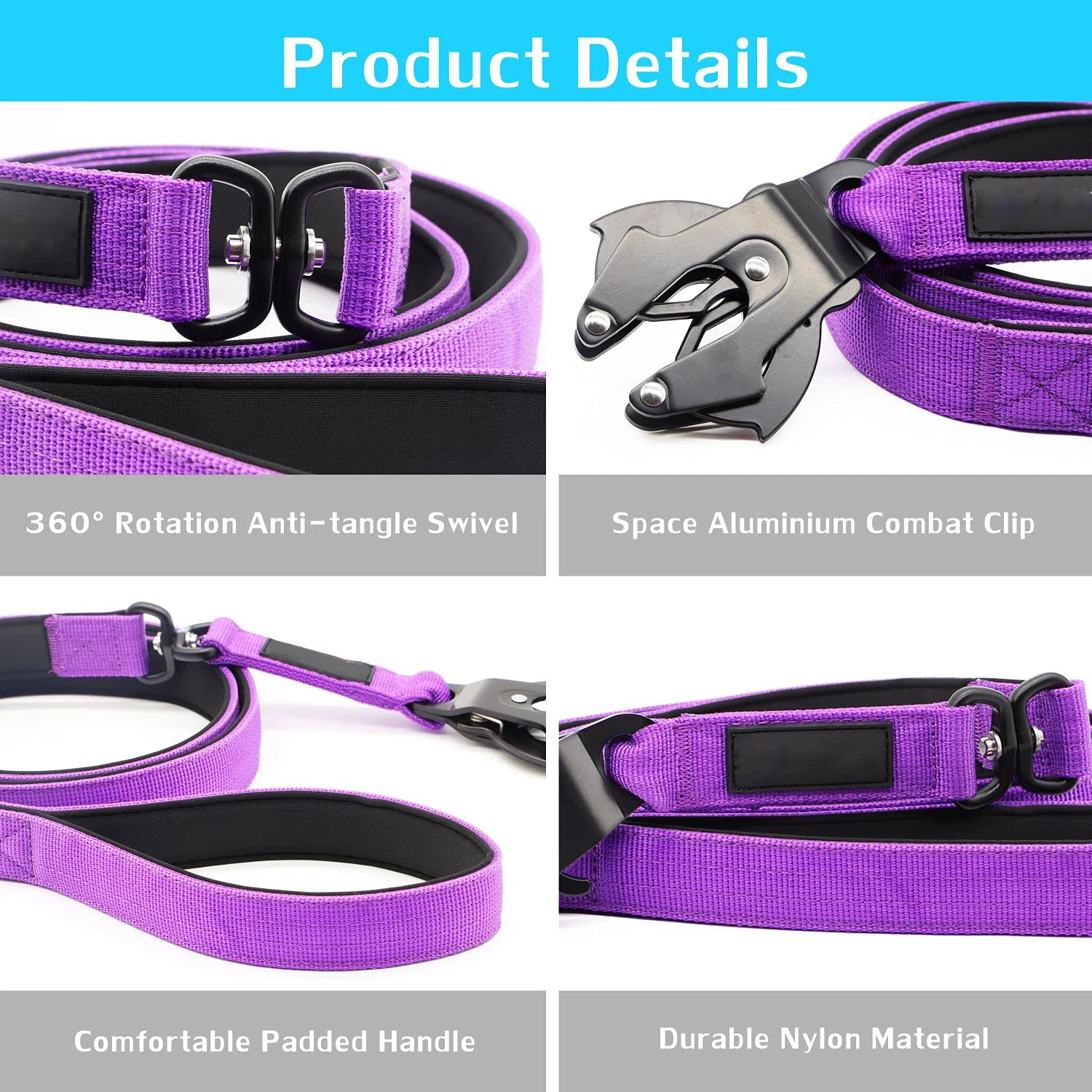 Tactical Nylon Pet Dog Leash With Durable Buckle And Clip,For Large Medium Dogs Training Running