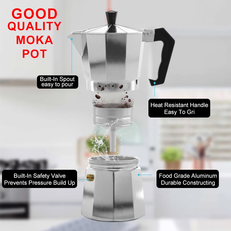 Hot Sale ODM OEM Stovetop Espresso Maker Great Flavored Classic Italian Style Cafeteira  Espresso Moka Pot