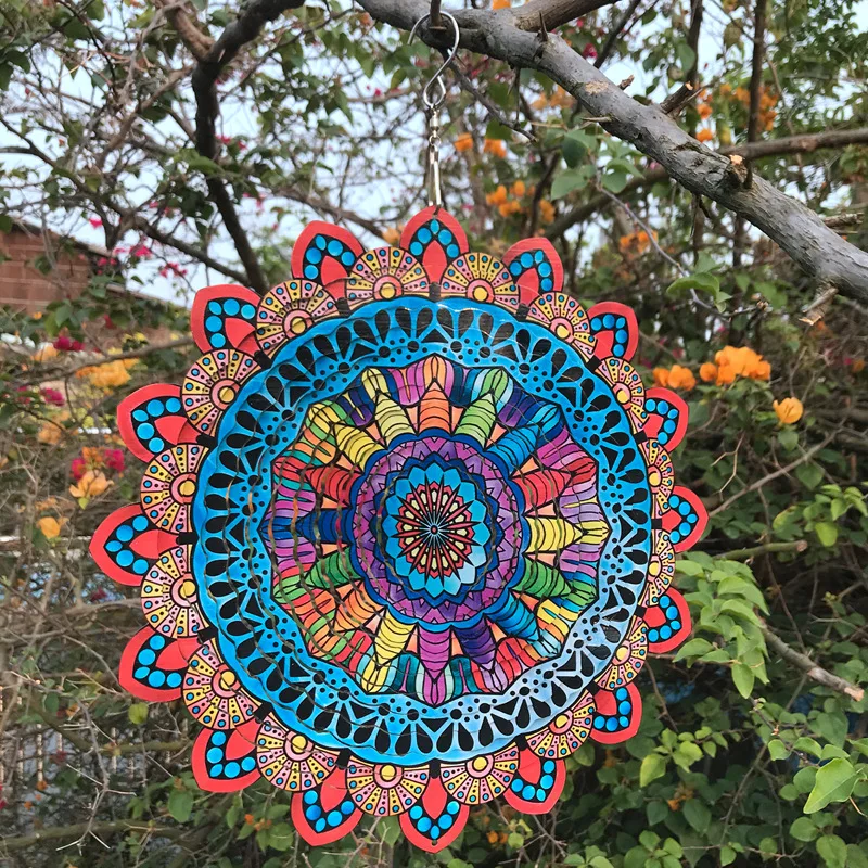 New Hanging Garden Ornaments Stainless Steel 3D Wind Spinner Mandala