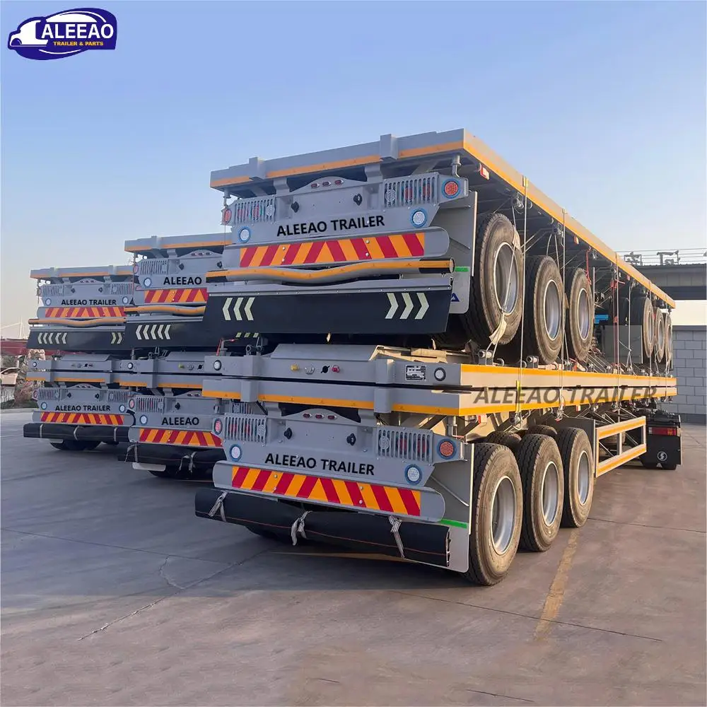 China 3 Axle 20ft 40ft Container trailer Cargo Flat Bed Flatbed Semi Trailer With Container Lock
