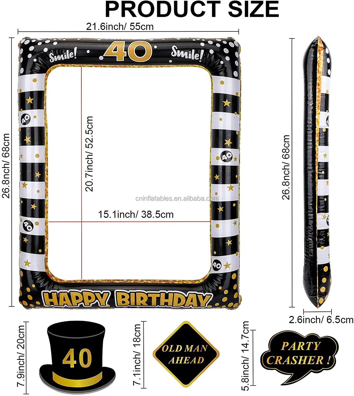 Photo Booth Frame Inflatable Selfie Picture Frame with 40th Birthday Photo Booth Props DIY Kit