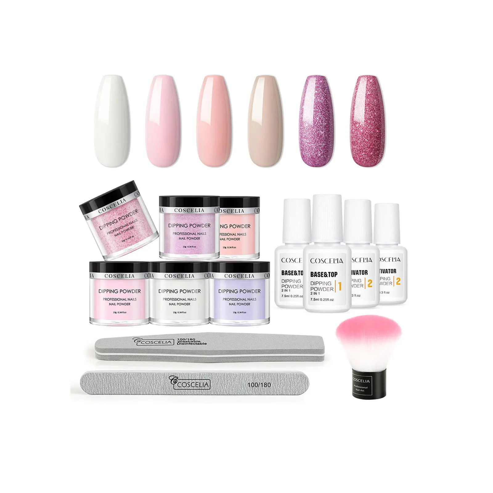 COSCELIA Professional Bulk Dipping Powder Acrylic Nails Kit Colors Nude Custom Logo Top Coat Extension Nail Art Supplies