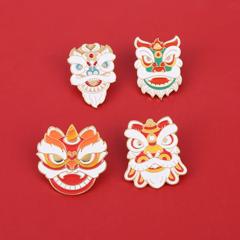 Chinese Style Enamel Pin Custom Wholesale Traditional Folk Art Lion Dance Brooch Bag Lapel Badge Cute Pin Jewelry Gift