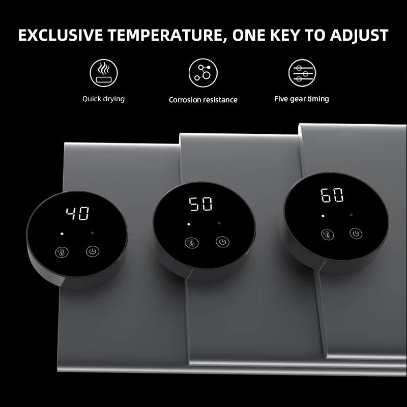 New develop towel warmer electric heating quick dry stainless steel bathroom timer temperature smart touch switch