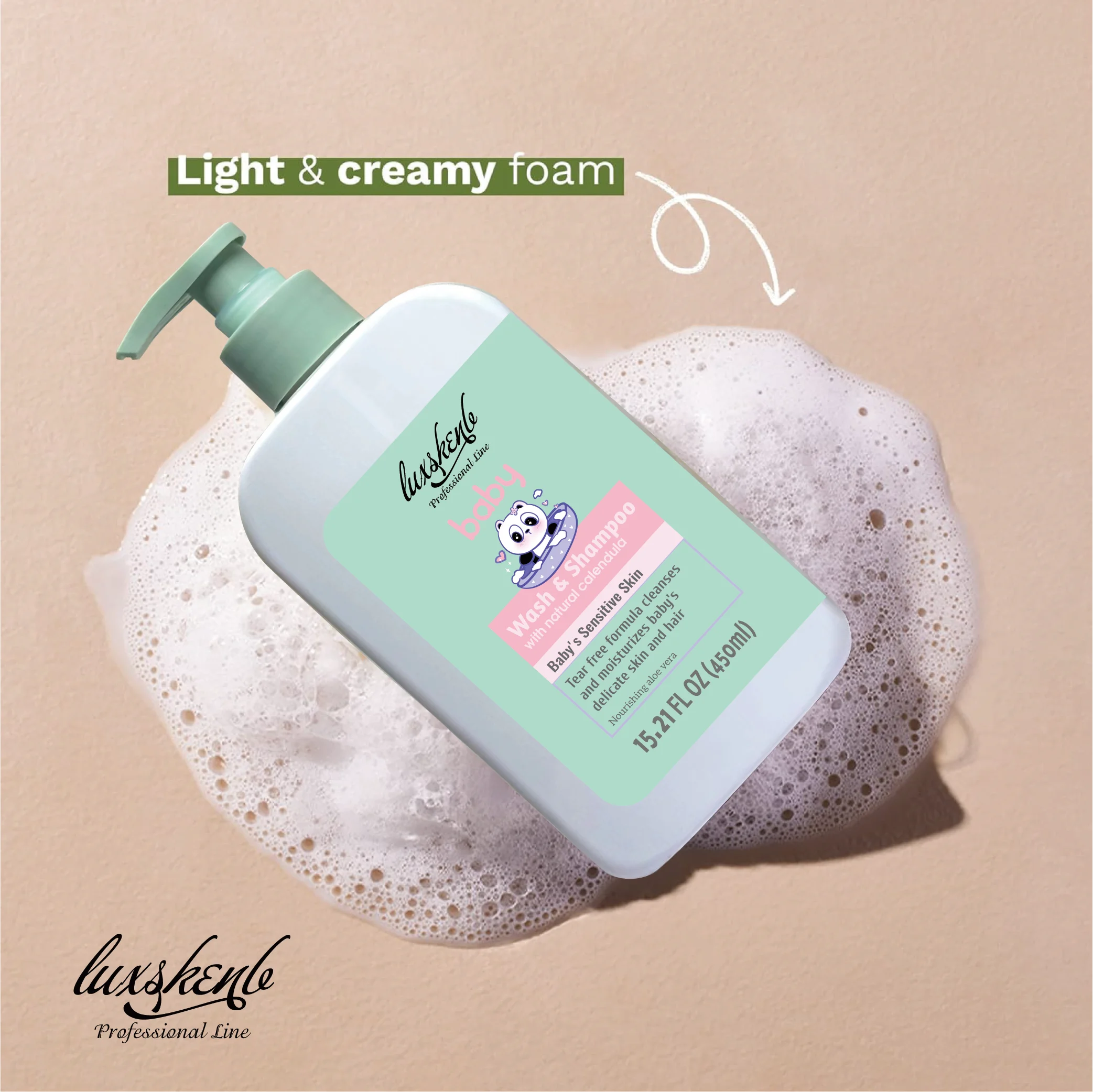 Private Label Custom Brand Vegan Organic Rice Milk Baby Shampoo 2IN1 Moisturizing and Nourishing Natural Tea Tree Shampoo