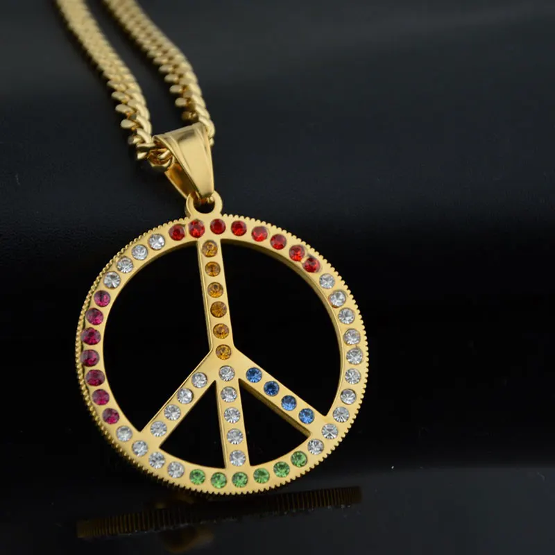 Stainless Steel Necklace Hip Hop Rock Personality Trend Net Red Peace Sign Pendant Couple Titanium Steel Necklace Pendant
