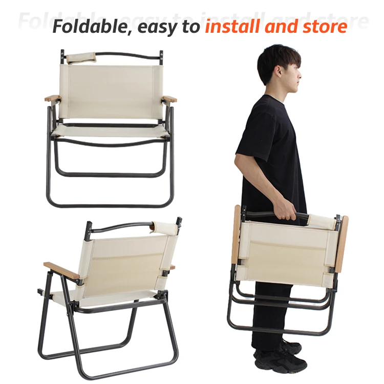 Beach Foldable Portable Lightweight Aluminum Camp Chairs Outdoor Camping Wood Pattern Easy Folding Low Chair
