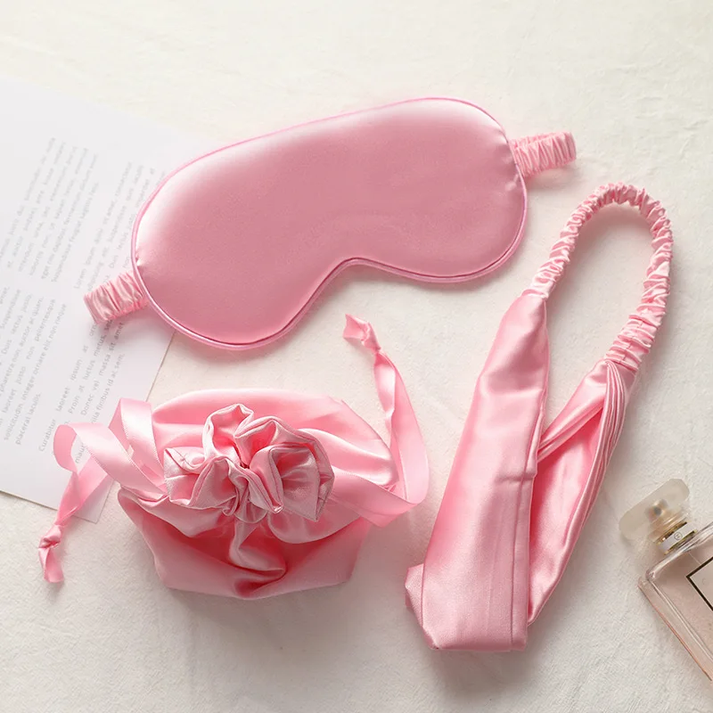 2022 new cheap drawstring bag travel custom logo private label sleep silk satin eyemask set