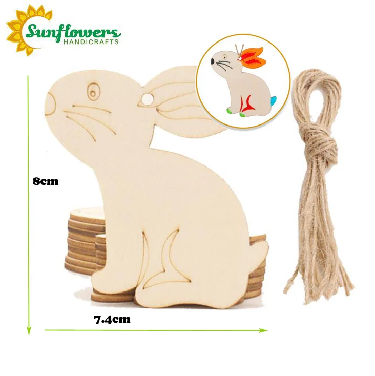 
Easter Wood Ornaments Bunny Chicken Egg Flower Shapes with Drawing Pen for DIY Easter Party Decorations 