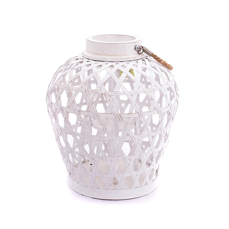 
white coating handmade hanging bamboo lantern with handle for indoor home decoration 