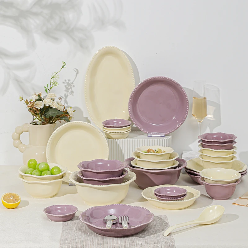 Wholesale high quality modern nordic purple color glazed restaurant dinner set porcelain luxury ceramic dinnerware set