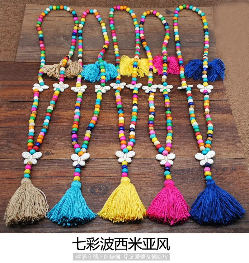 Fashion Boho  colored wool tassel necklace Long Tassel Necklace 5 Colors Popular Women Accessories