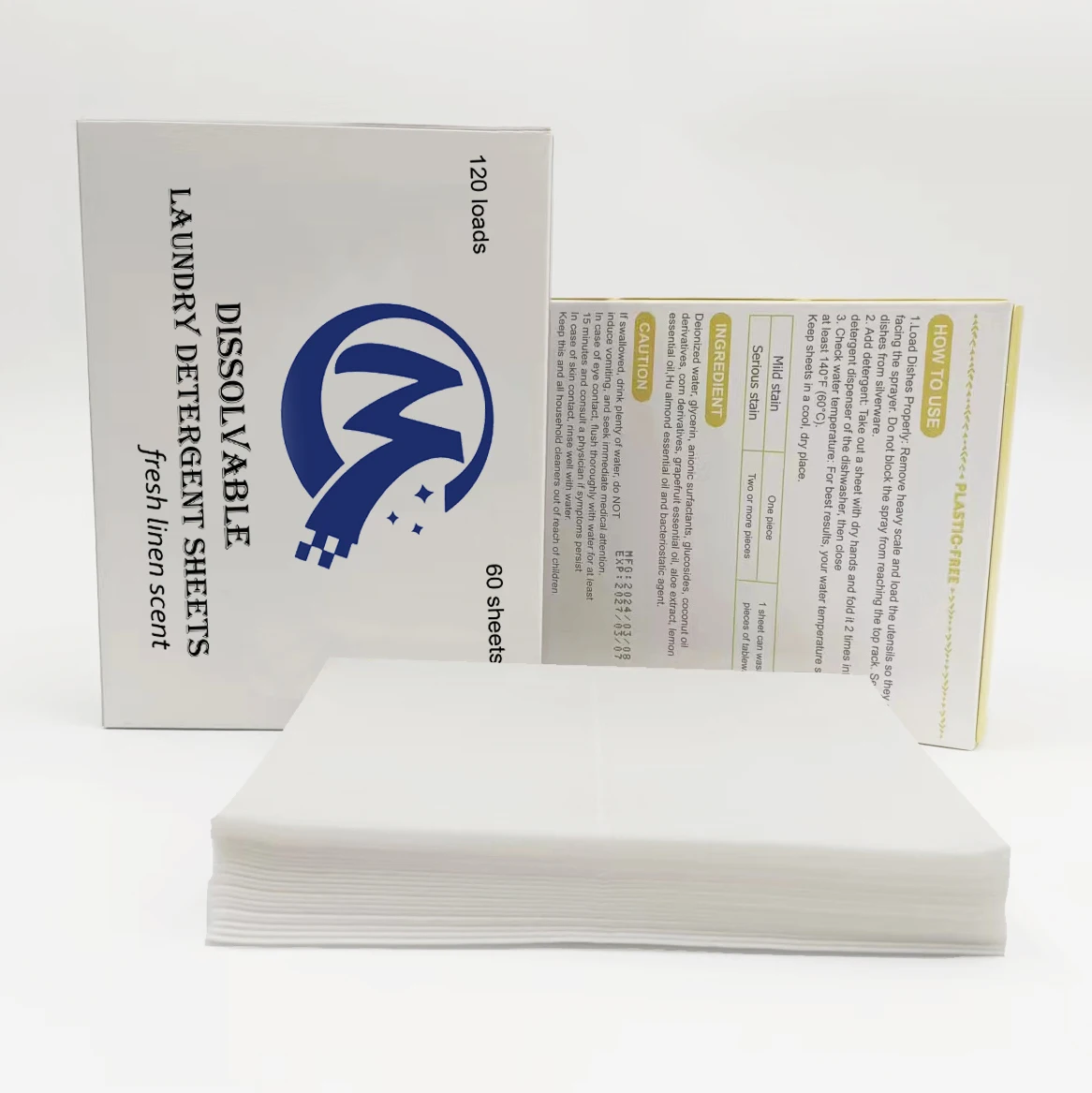Eco-friendly, Biodegradable, Zero Waste, Cruelty-Free Laundry Detergent Sheets/Eco-Strips for Sensitive Skin, Fresh Linen Scent