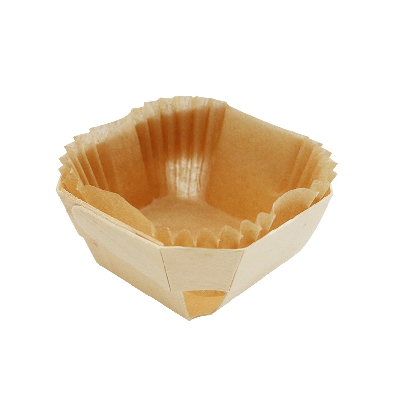 
Высокотемпературная пищевая фунтовая упаковка для торта, деревянная коробка, бумажная чашка, светлая пищевая упаковка для торта, маслостойкий деревянный поднос 