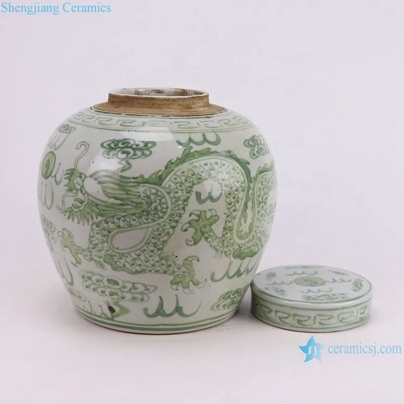 RYKB176-GREEN-RED-E-S Jingdezhen high quality antique porcelain dragon pattern storage decorative ceramic pot