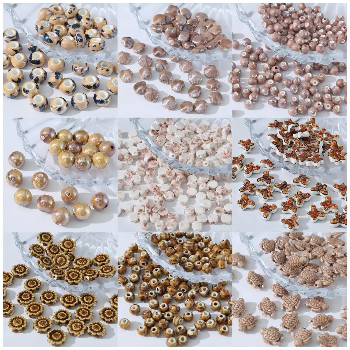 Hot Sale Autumn Winter Colored 3D Ceramic Beads DIY Handmade Retro Style Accessories Loose Beads Necklace Perforated Dyed Beads