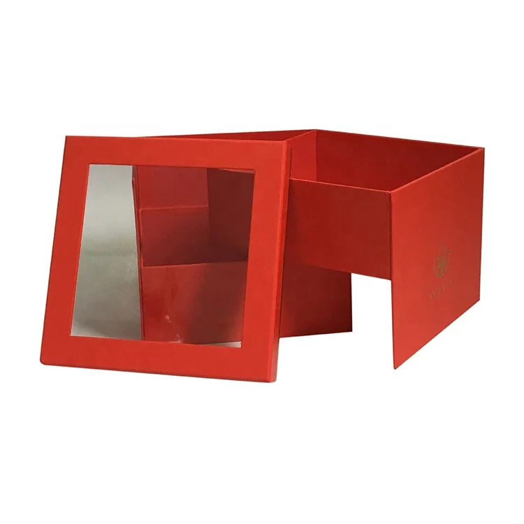 OEM Two-Layer Square Rotating Gift Box PVC Casement with Hand Flower Rigid Coated Paper for Gifts