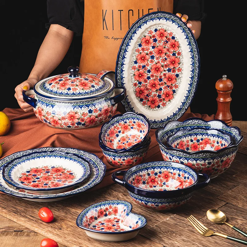 Bohemian Style Tableware Ceramic Bowl Set Fish Plates Ceramic Moroccan Dinner Plate Set High Quality Porcelain Dinner Sets