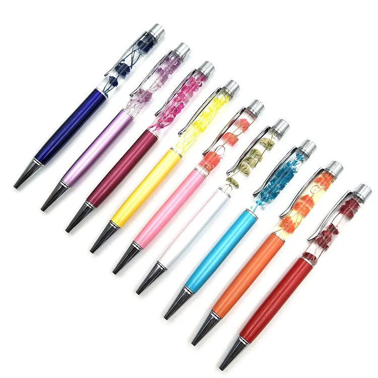 2019 Hot Sale Cheap Metal Pen DIY Ballpoint Pens Dynamic Liquid Flower Herbarium Floating Pen