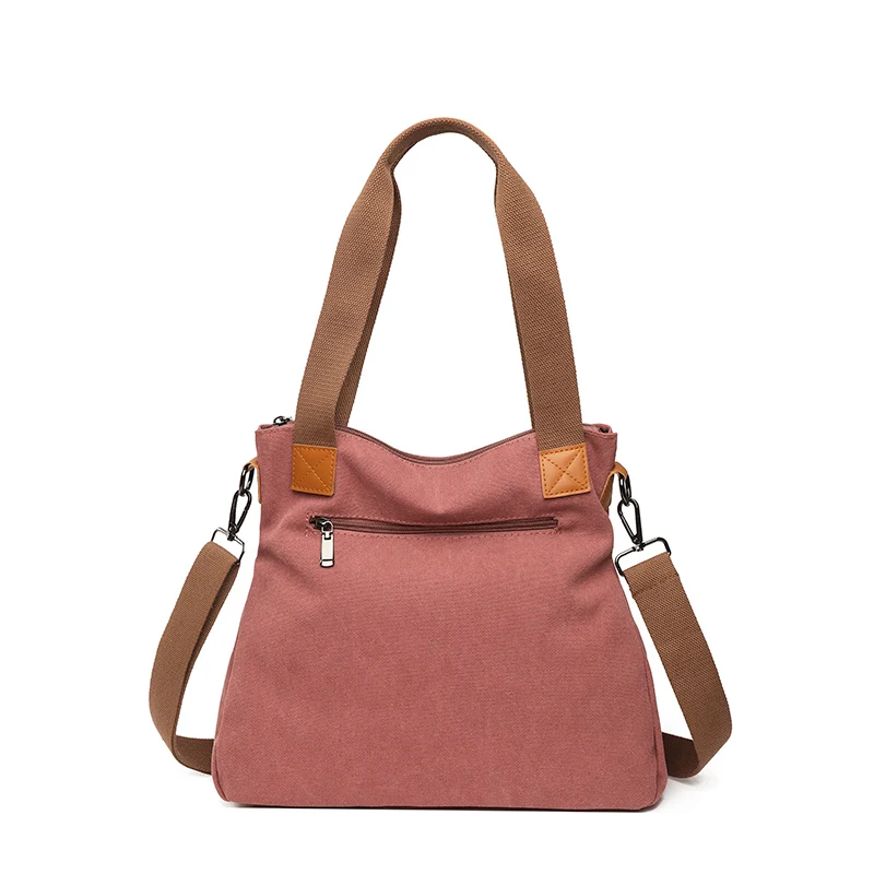 Women Canvas Multi-function Shoulder Bag Female Solid Color Travel Tote Simplicity Large-capacity Outside Crossbody Bag