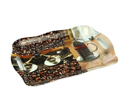 Custom design rectangle melamine daily serving tray with handles