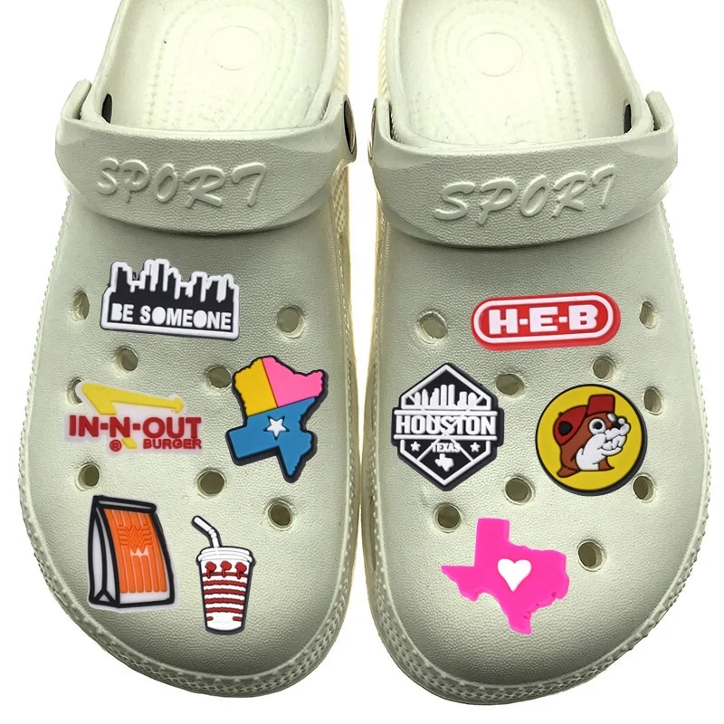 Wholesale Bucees Croc Charms High Quality Texas Croc Charms Houston Shoe Charms Clog Decoration Shoes Accessories Design