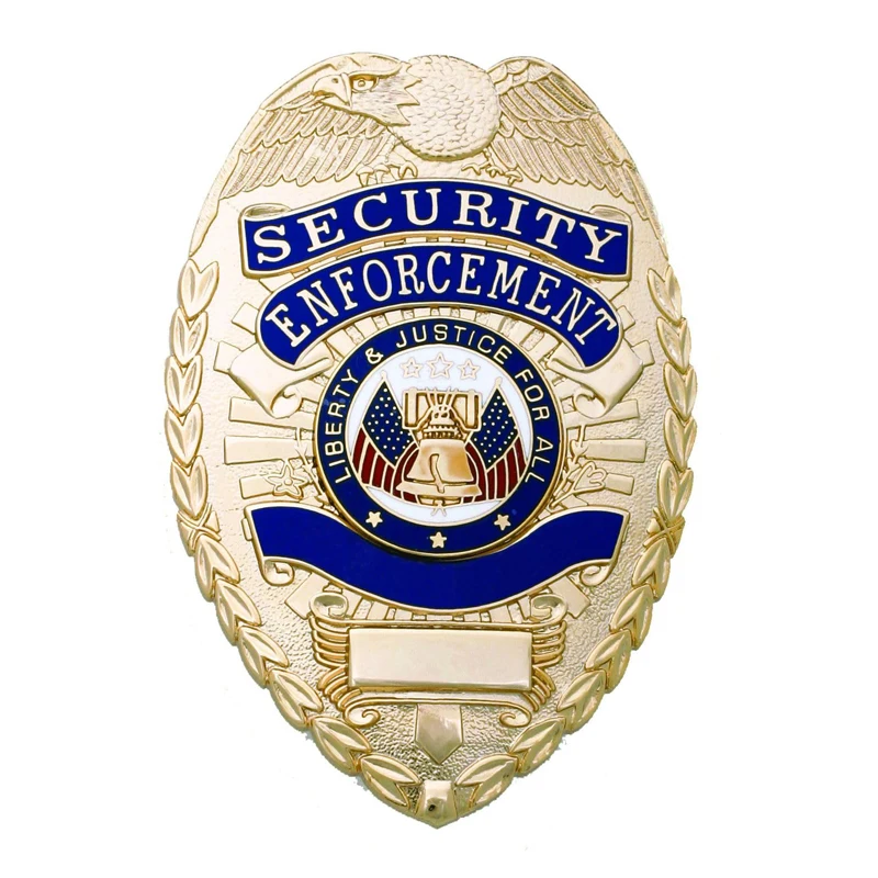 Factory Customized Logo 3D Engraving Enamel Gold Plated Metal Security Badges