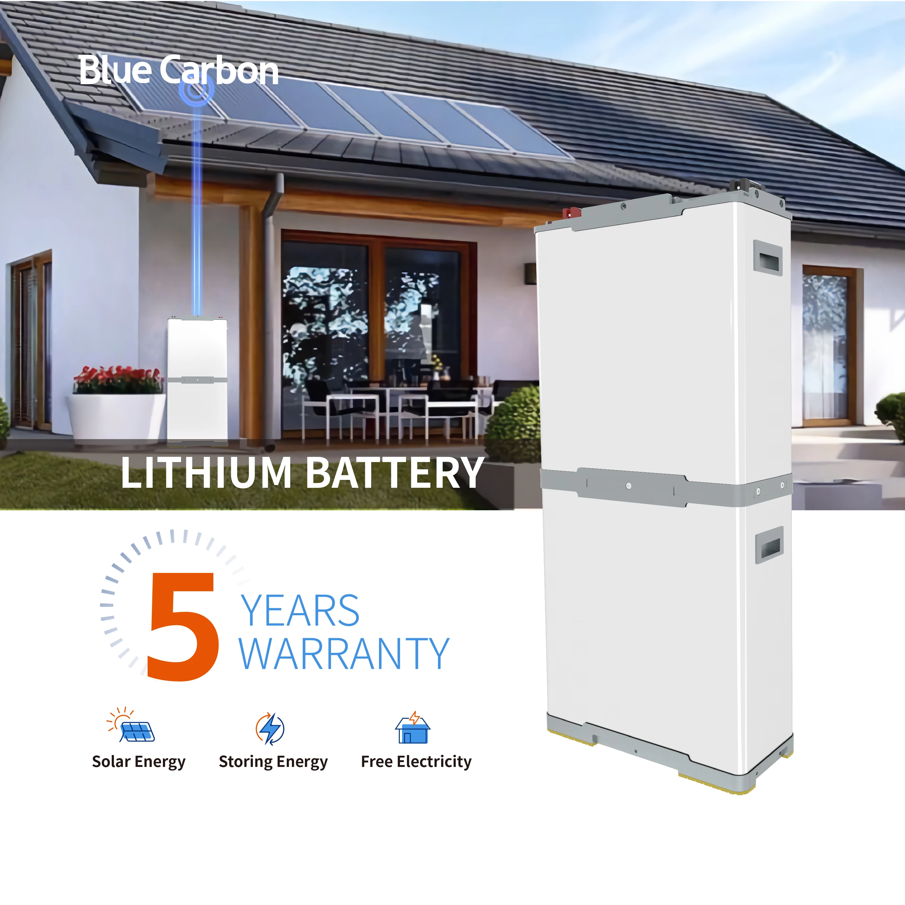 Blue Carbon 51.2V 10kW 12kW 15kW Solar Battery House System 48V 200Ah 250Ah 300Ah Solar System Lithium Batteries Pack