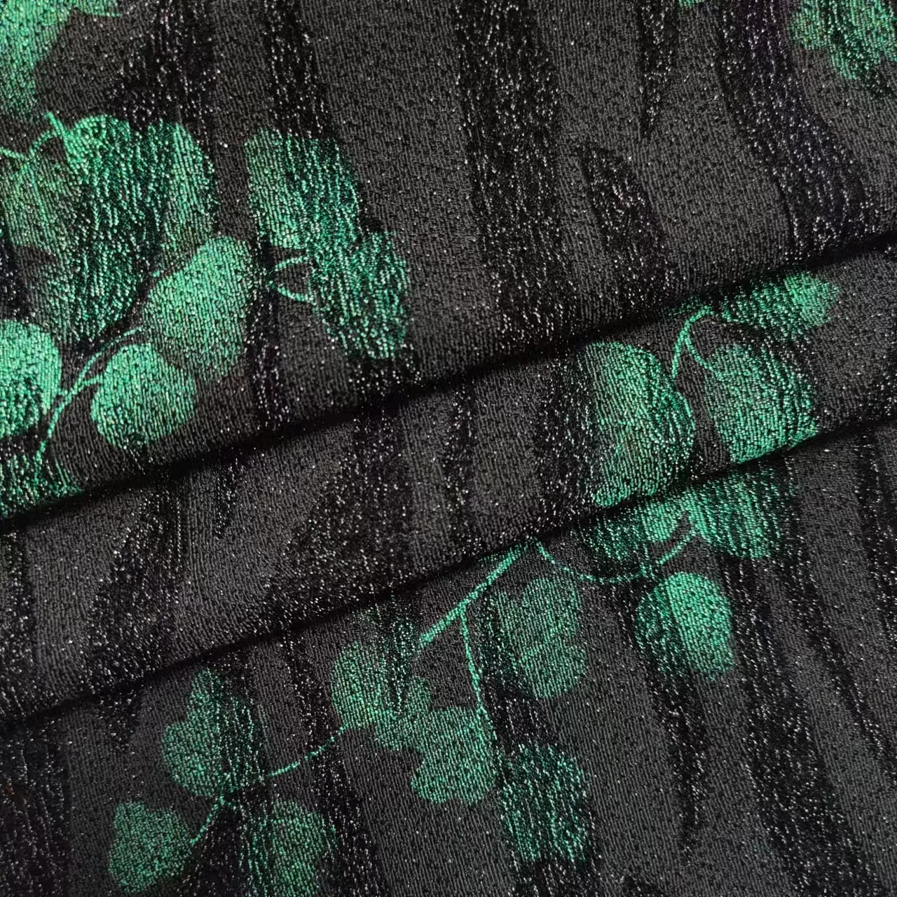 Hejin Wholesale Custom Black Green Soft Stretch Polyester Printed Knitted Pearl Powder Poly Lurex Jacquard Fabric for Clothing