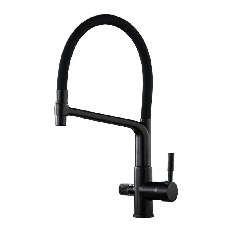 YLK0079 Black pinaintg  brass 3  way filtered drinking mixer tap pull out chrome plated water purifier kitchen faucet