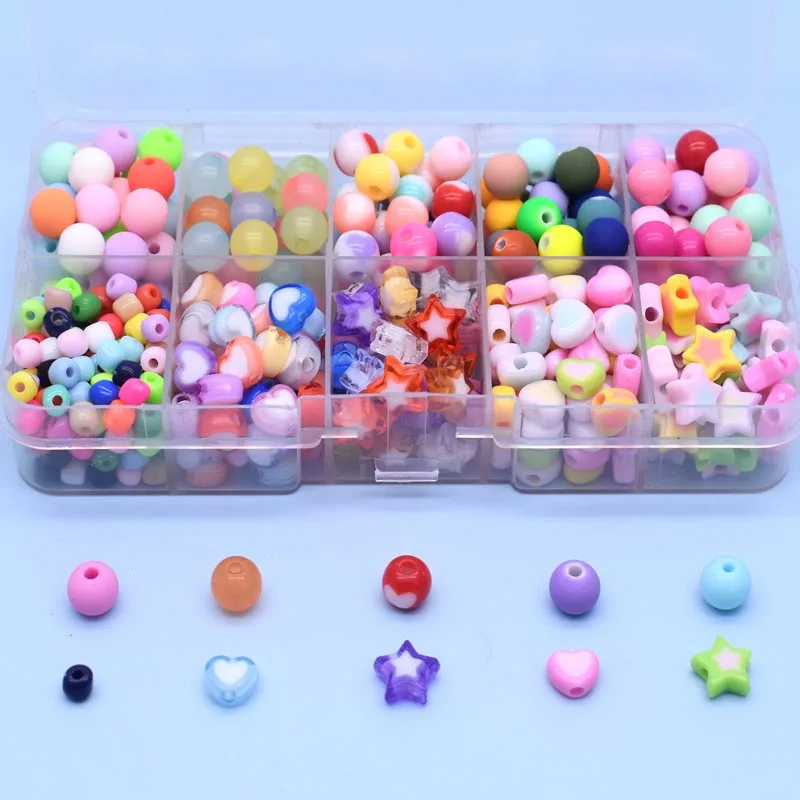 6/8/10mm acrylic Solid Color Beads Heart Star Beaded Plastic Beads Straight Hole Wholesale Factory Price