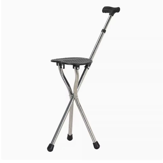 Aluminum Alloy Folding Cane Stool with Seat  Lightweight Adjustable Walking Cane for Seniors