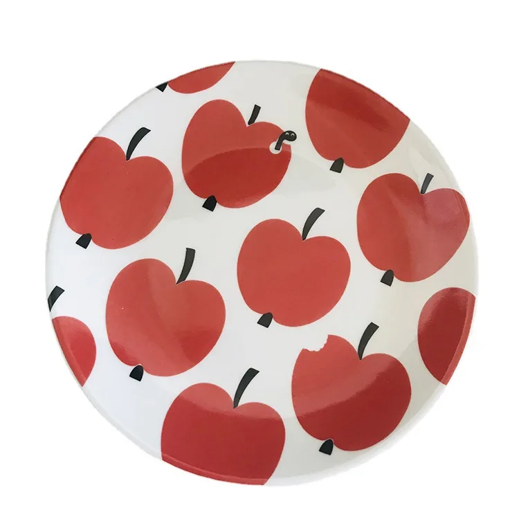 Bulk White Porcelain Dinner Plate With Apple Fruit Pattern Germany Ceramic Sauce Dish