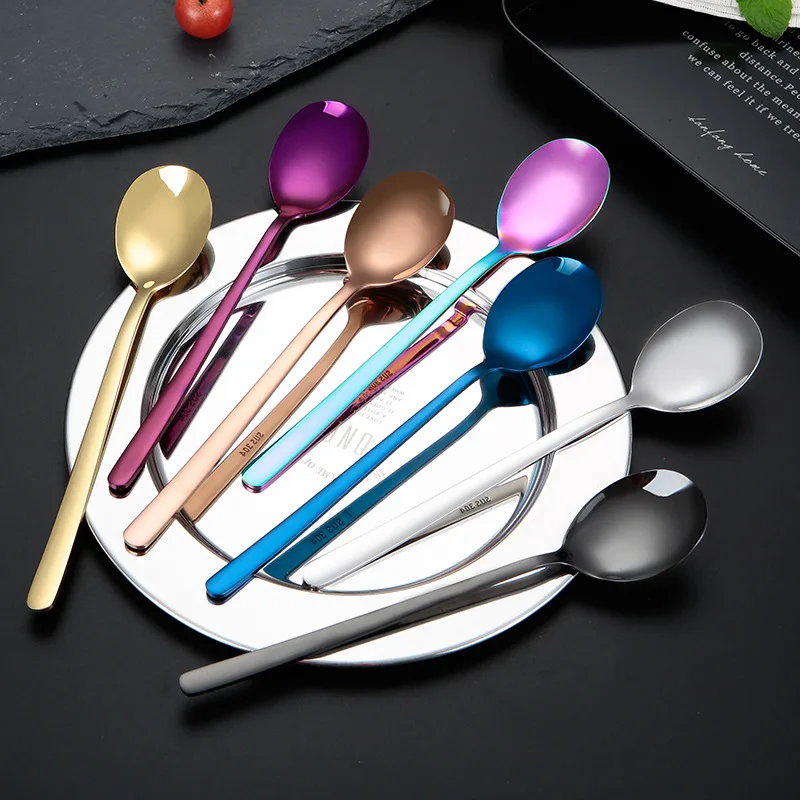 Hot Sale Colorful 304 Stainless Steel Creative Korean Spoon Golden Coffee Cupping Round Spoon