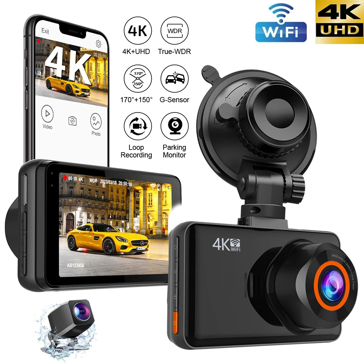 MINI Car DVR WIFI GPS car cameras 4k dash cam video camera doble camara front and rear dual lens dash camera 4k wifi dashcam