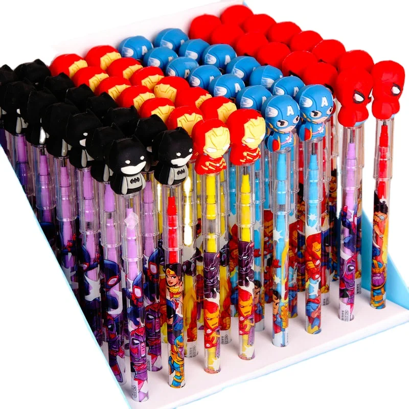 Spiider man Marveel Hero Pencil Student Cartoon Battman Silicone soft doll Bullet Pencil kids stationery