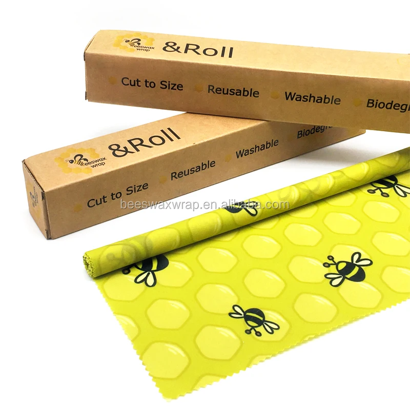 Custom design and pattern reusable eco friendly  durable eco honey bee wax wrap beeswax food wrap roll 1m