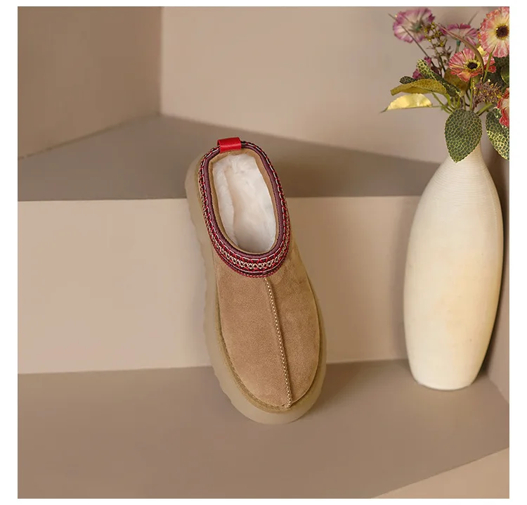 Cow leather tasman platform warm fur ladies fashion fur fluffy Slippers for women