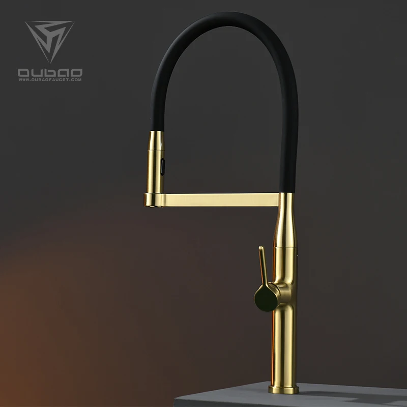 High Luxury Brushed Gold Deck Mounted Silicone Flexible Kitchen Sink Mixer Tap Faucet