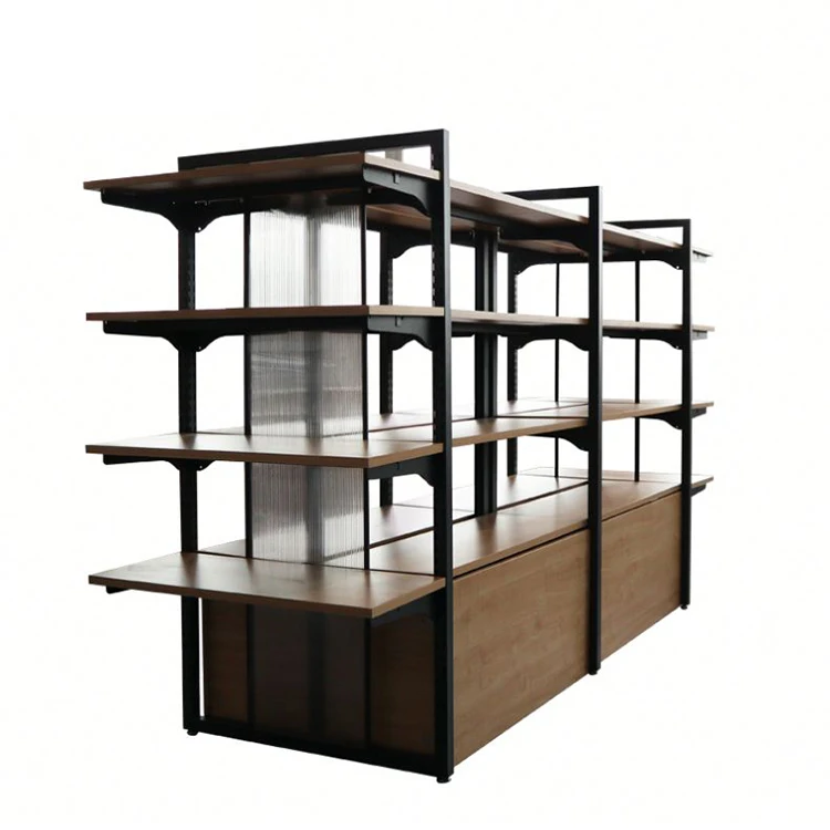 Customized Steel Double Side/Single Side Display Supermarket Convenience Store design wood shop shelves