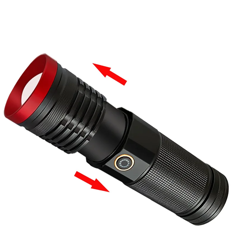 New IPX5 waterproof aluminum alloy telescopic zoom TYPE-C charging strong light understanding  led torch  laser flashlight