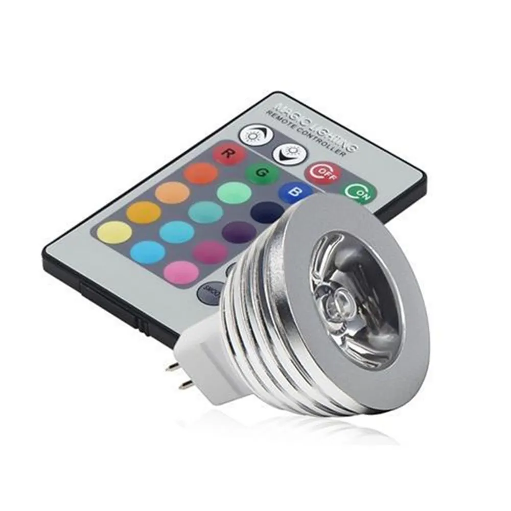 16 видов цветов Изменение цветная (RGB) Светодиодная лампа 3W MR16 AC/DC 12V белая лампочка пятно света с дистанционным управлением