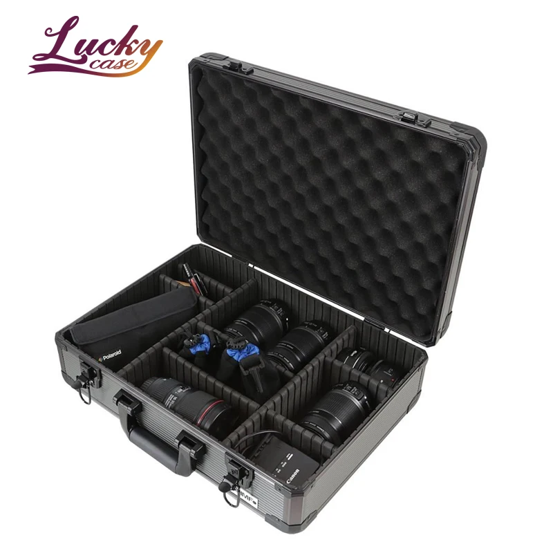  Aluminum Storage Box Camera Case Black Wholesale Tool Individual Compartments